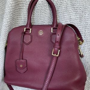 Tory Burch Robinson Open Dome Pebbled Leather Satchel
